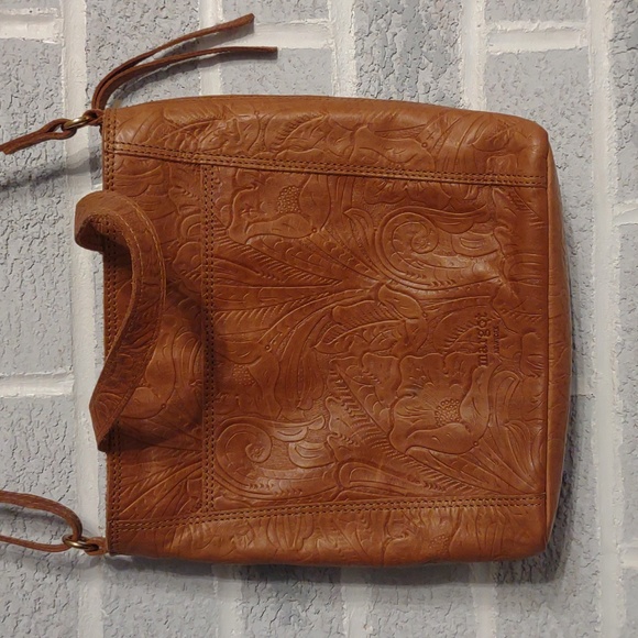 margot Handbags - Margot Women's Genuine Leather Tan/Brown Floral Embossed Crossbody Bag Purse